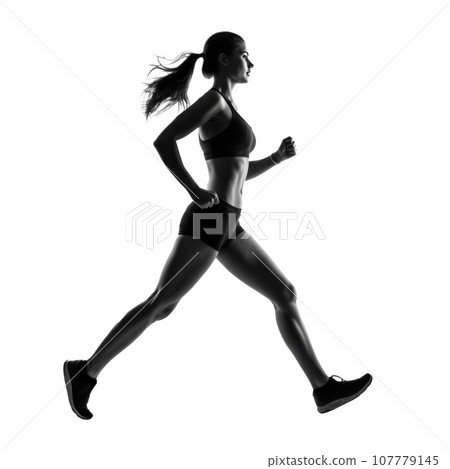 Sporty woman runner in silhouette on white background 107779145