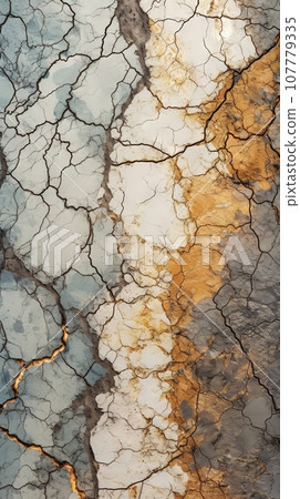 Blue and orange cracked surface - wall art -generative AI, Ai generated 107779335