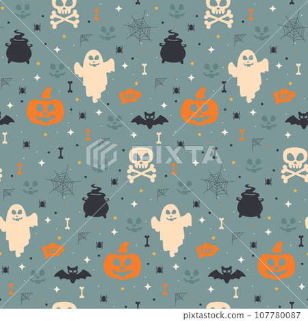Vector Halloween seamless pattern, blue background 107780087