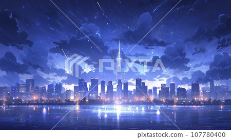 City night view and rainy sky "AI generated image" City night view and rainy sky "AI generated image" 107780400