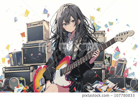 輕音樂俱樂部中的高中女生彈吉他的插圖“AI 生成圖像” 輕音樂俱樂部中的高中女生彈吉他的插圖“AI 生成圖像” 107780833