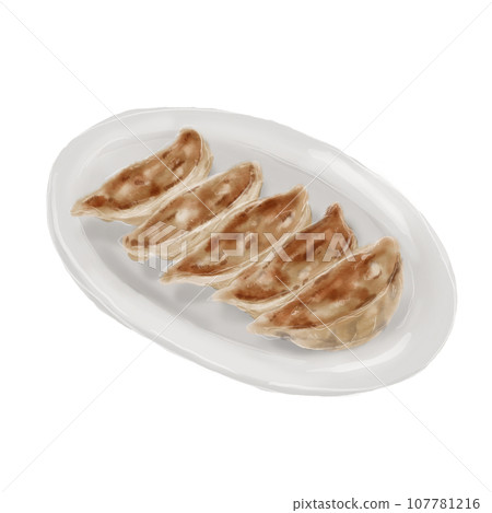 Fried gyoza on a plate Fried gyoza on a plate 107781216