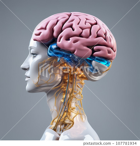 Cyborg expression of brain and face female Cyborg expression of brain and face female 107781934