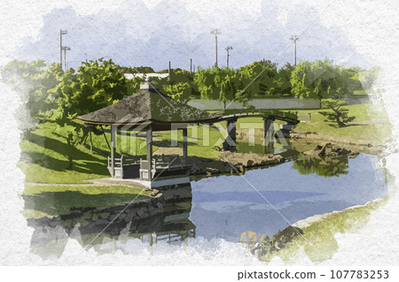 Watercolor style Ako Castle Ninomaru Garden Ako City, Hyogo Prefecture Watercolor style Ako Castle Ninomaru Garden Ako City, Hyogo Prefecture 107783253