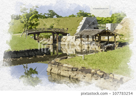 Watercolor style Ako Castle Ninomaru Garden Ako City, Hyogo Prefecture Watercolor style Ako Castle Ninomaru Garden Ako City, Hyogo Prefecture 107783254