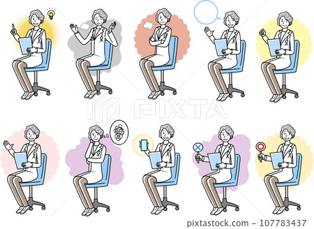 Illustration set of a senior female doctor examining the patient Illustration set of a senior female doctor examining the patient 107783437
