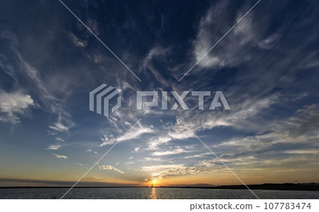 Evening view of the port with various clouds / Autumn / Ultra wide angle / Sky-based / 231004pm 107783474