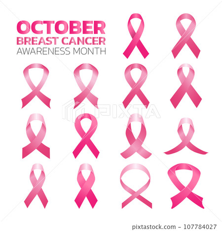 Pink Ribbon. Pink Ribbon Illustration. Pink Awareness Ribbon. October Breast Cancer Awareness Ribbon. National Breast Cancer Awareness Month. Pink Ribbon Isolated on White Background. Vector 107784027