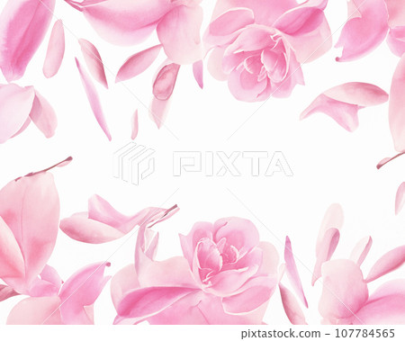 水彩畫粉紅色花瓣框架 107784565