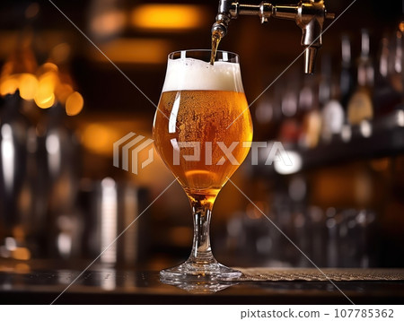 Beer Being Poured from Tap Closeup Mockup Bar Beer Being Poured from Tap Closeup Mockup Bar 107785362