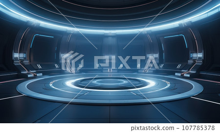 Modern Futuristic 3D Sci-Fi Room  Abstract Illustrated Photo in Dark Space  107785378