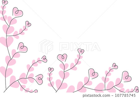 Abstract corner frame border of brunches with hearts in trendy pink hue. Design concept for greeting Abstract corner frame border of brunches with hearts in trendy pink hue. Design concept for greeting 107785745