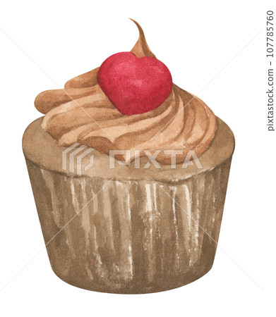 Watercolor painting of dessert. Symbols of Valentine's Day. Watercolor painting of dessert. Symbols of Valentine's Day. 107785760