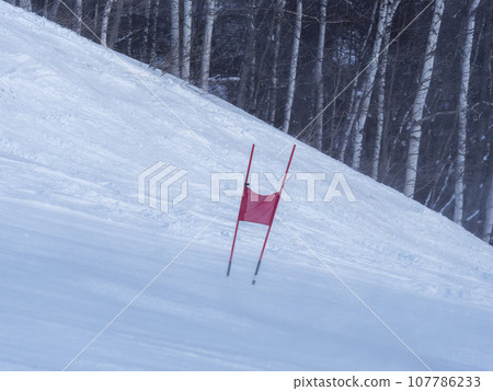 滑雪場和門口旗幟 滑雪場和門口旗幟 107786233