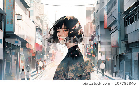 Retro town and stylish women AI generated image 107786840