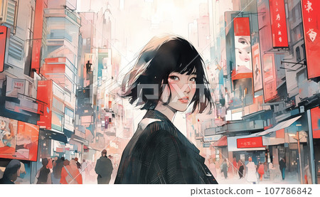 Retro town and stylish women AI generated image 107786842