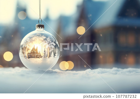 Christmas bauble glass ball on snow.Merry Christmas and Happy new year concept. 107787232