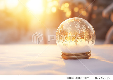 Christmas bauble glass ball on snow.Merry Christmas and Happy new year concept. 107787240