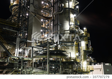 night view of huge factory night view of huge factory 107787279