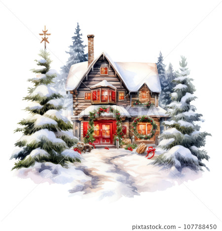 Christmas Winter Scenes Clipart isolated on Transparent Background 107788450
