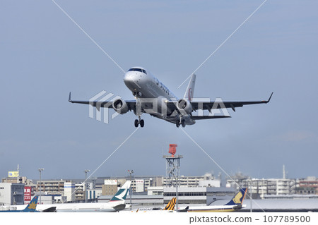 J-AIR emblem Fukuoka Airport takeoff and rise 107789500