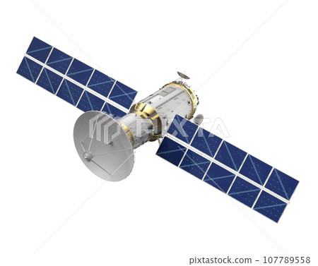 Satellite dish with solar panel isolated on white 107789558