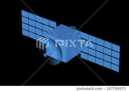 Satellite dish with solar panel scan in blue transparent Satellite dish with solar panel scan in blue transparent 107789571