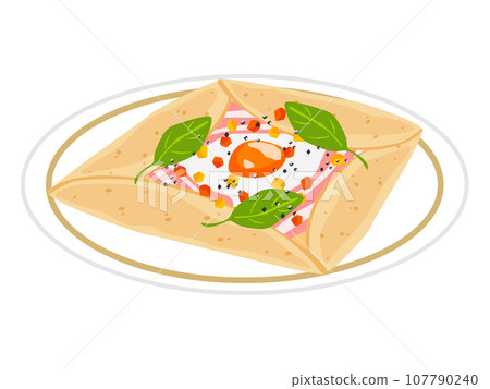 Vector illustration of buckwheat galette, a French dish made with buckwheat flour. Vector illustration of buckwheat galette, a French dish made with buckwheat flour. 107790240
