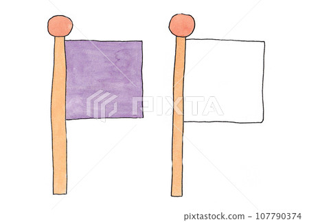Illustration set of purple and white flags drawn with water-based pens and transparent watercolors Illustration set of purple and white flags drawn with water-based pens and transparent watercolors 107790374