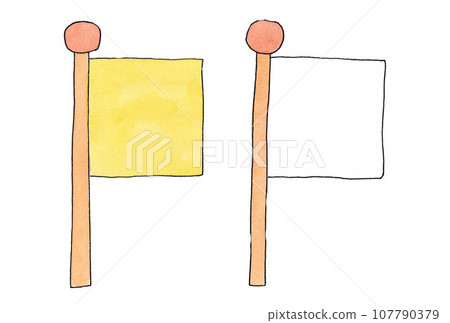 用水性筆和透明水彩繪製的黃色和白色旗幟的插圖集 107790379