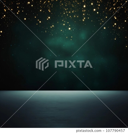 喜慶的方形模板，配有金色圓形散景燈和深綠色背景的地板。 AI生成影像 107790457