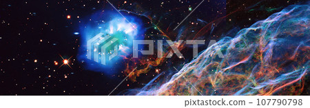star over milky way background,Blue planet for wallpaper. Green planet or Globe on galaxy. Elements of this image furnished by NASA 107790798