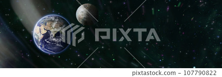 Earth and galaxy. Multicolor outer space. Elements of this image furnished by NASA. 107790822