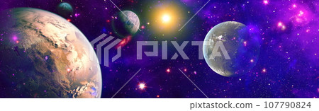 Earth and galaxy. Multicolor outer space. Elements of this image furnished by NASA. Earth and galaxy. Multicolor outer space. Elements of this image furnished by NASA. 107790824