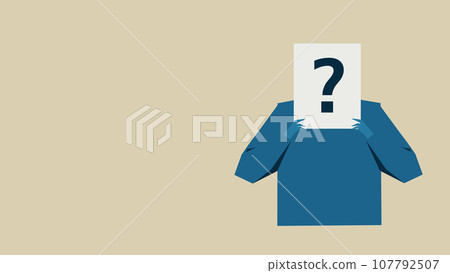 A person hiding his face with a question mark A person hiding his face with a question mark 107792507