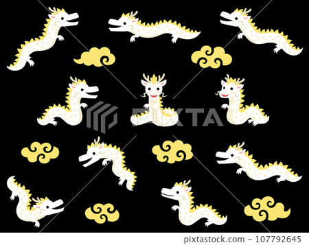 White dragon and gold cloud illustration set White dragon and gold cloud illustration set 107792645