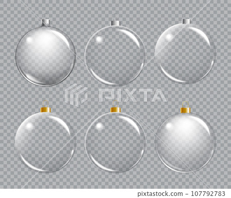 Christmas glass ball on transparent background. Xmas ball realistic decoration can use any colour background. Christmas glass ball on transparent background. Xmas ball realistic decoration can use any colour background. 107792783