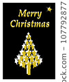 template Christmas greeting card, black and gold card with Christmas tree 107792877