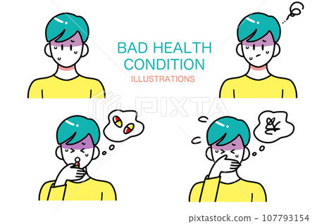 健康狀況不佳、膚色蒼白的男性的簡單插圖分類 107793154