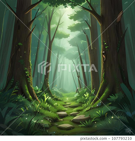Illustration of walking in a deep forest Illustration of walking in a deep forest 107793210