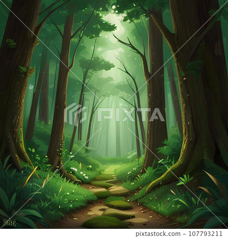 Illustration of walking in a deep forest Illustration of walking in a deep forest 107793211