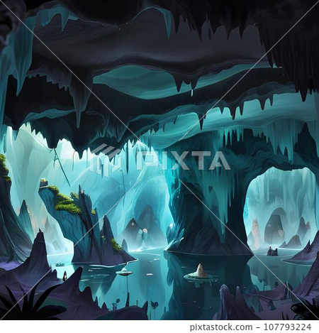 深藍色石灰岩洞插畫 深藍色石灰岩洞插畫 107793224