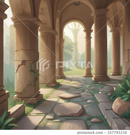 古建築風格石柱插畫 古建築風格石柱插畫 107793238
