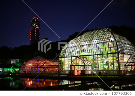 Lighting up of the greenhouse front building of Higashiyama Zoo and Botanical Garden, Nagoya City 107793305
