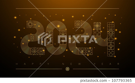 Golden luxury 2024 modern geometric New Year card. Grid based design. 107793365