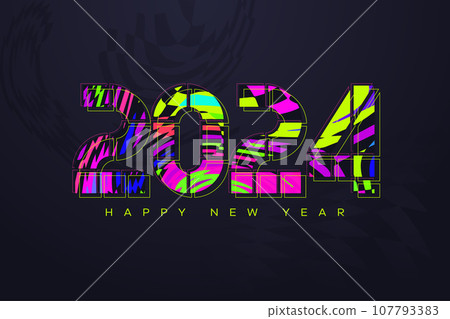 2024 new year card. Trippy strip psychedelic pattern. 107793383