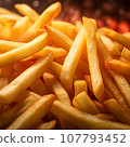 Appetizing French fries close-up. Full frame. Black background. AI Generated 107793452