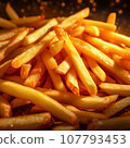 Appetizing potato. French fries with salt close-up. Full frame. AI Generated 107793453