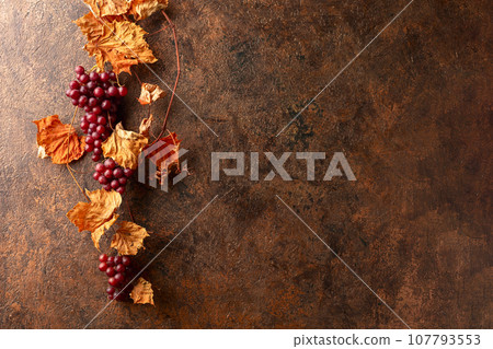 Vine with dried leaves and ripe grapes. Vine with dried leaves and ripe grapes. 107793553