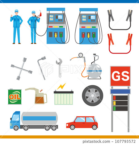 Gas station and car maintenance illustration set Gas station and car maintenance illustration set 107793572